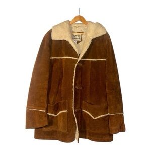 Vintage Pioneer Wear Suede Leather Sherpa Lined Jacket 70s Rancher Size 44